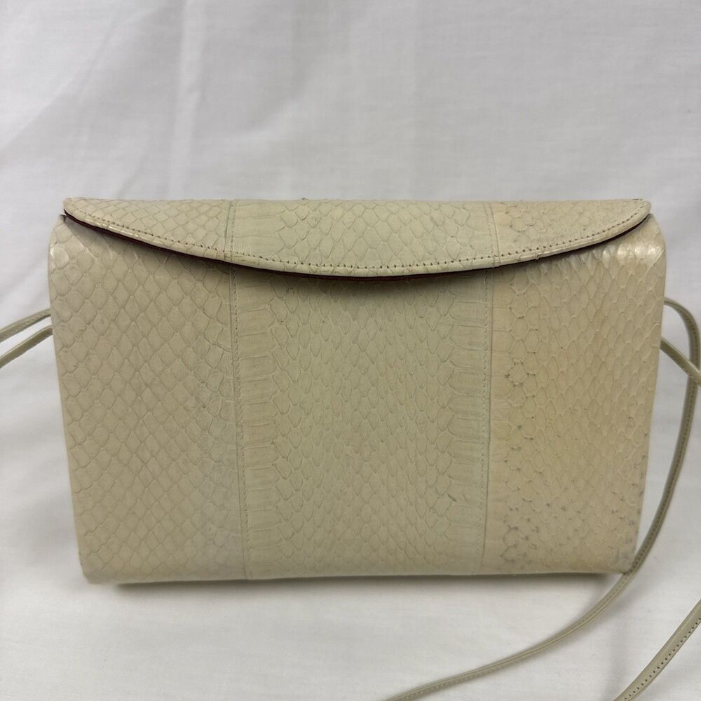 Vintage Snakeskin Clutch Crossbody Purse Burgundy Inner Lining - Picture 2 of 8